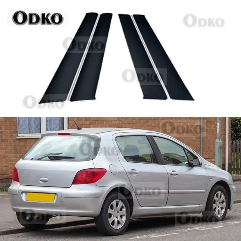 4Pcs Glossy Black Pillar Posts Door Side Window Cover BC Column Sticker For Peugeot 307 2001 2002 2003 2004 2005 2006 2007 2008
