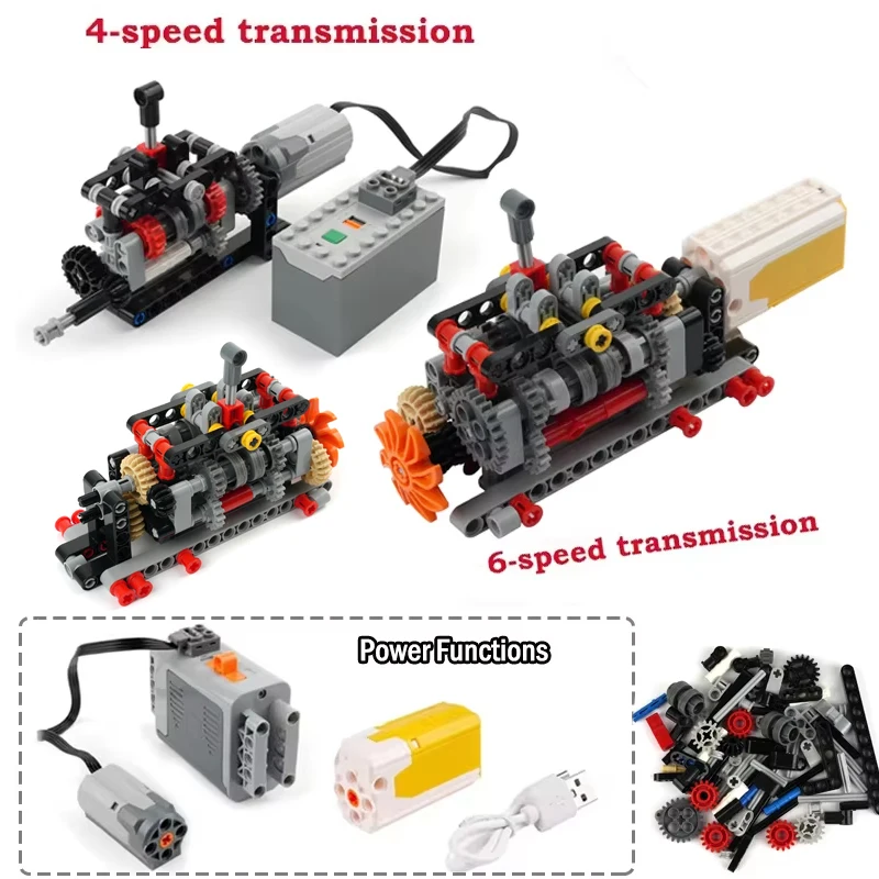 

6-speed/4-speed Gear Transmission Technology Building Blocks Parts Gearbox Compatible Motor Assembly Moc Bricks DIY Toys Gifts