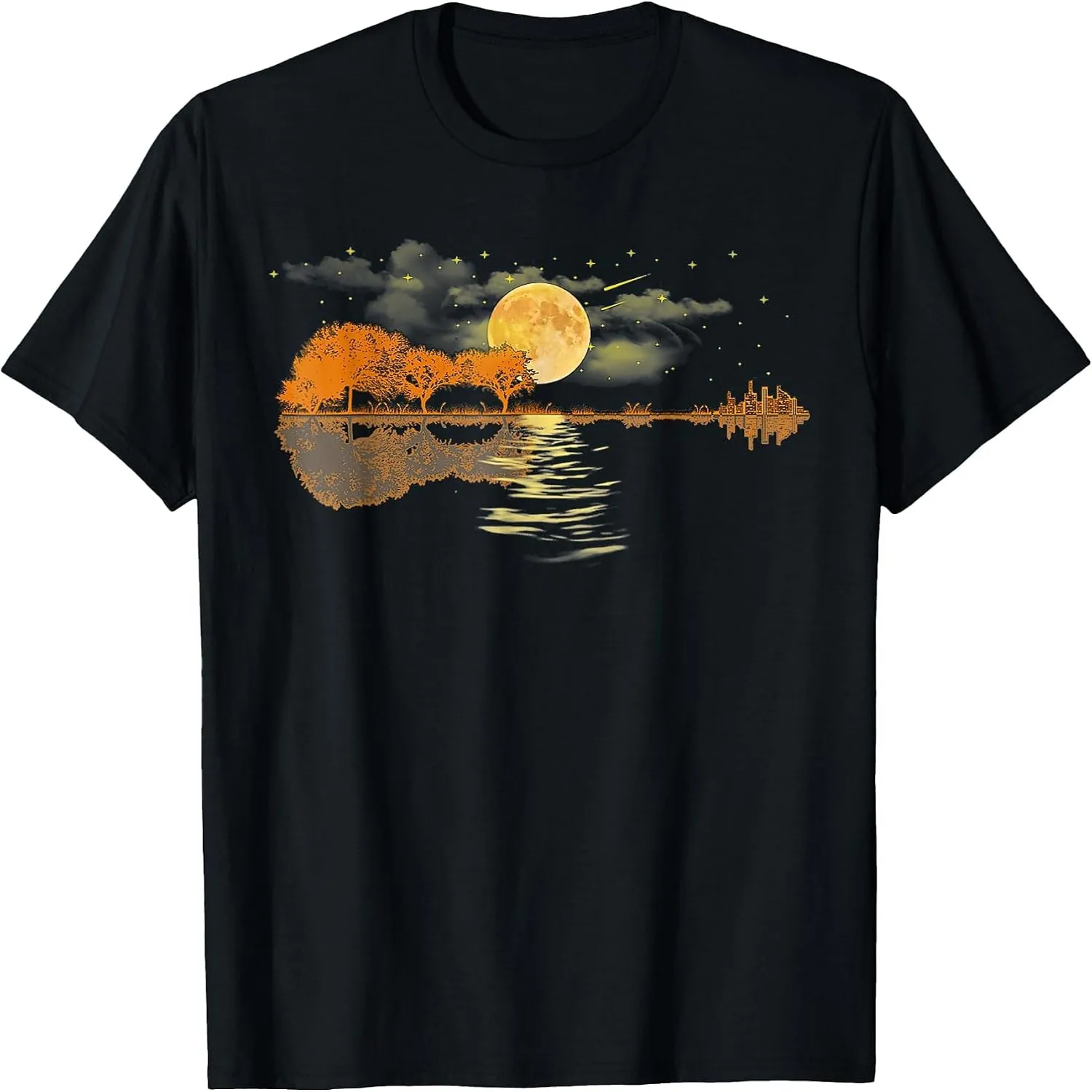 Guitar Lake Reflections Love Musician Acoustic Guitar T-Shirt Short sleeve shirt, Retro tee