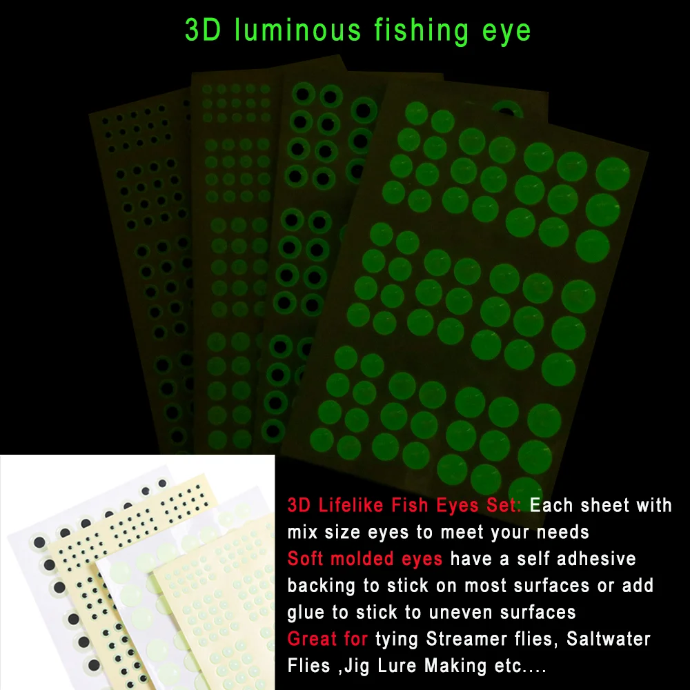 Lionriver Luminous Fishing Eyes Self Adhesive  Mixed Size Saltwater Jig Fishing Lure Bait Artificial DIY Eye Fishing Tackle