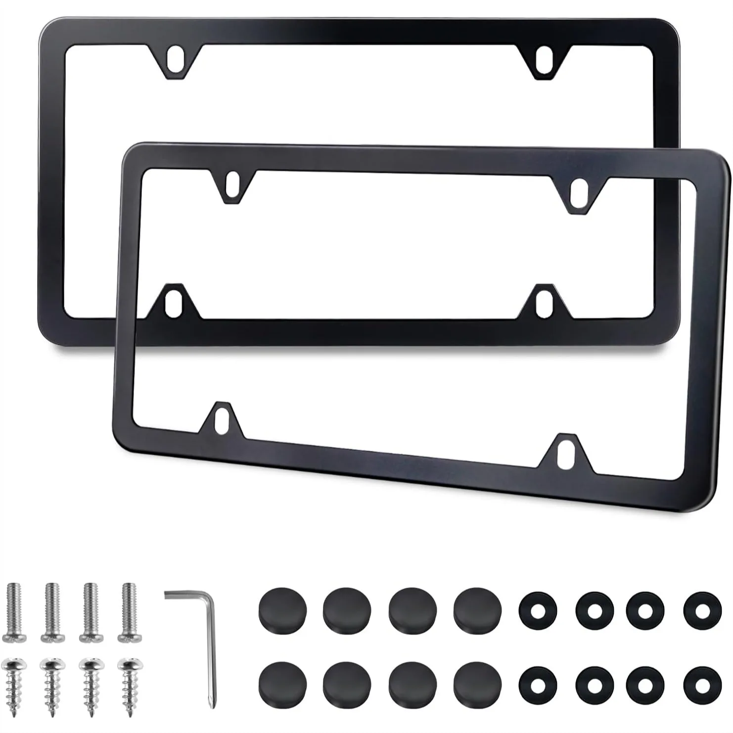 

Stainless Steel License Plate Frames 2 Pack, Universal 4 Hole US Car Plate Holder with Screws and Washers