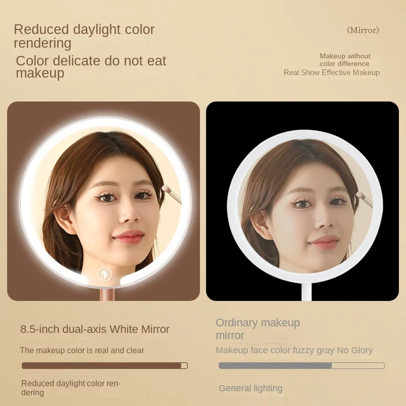 Zweiachsiger LED-Schminkspiegel mit 360° °   Drehbarer, wiederaufladbarer Desktop-Kosmetikspiegel mit einstellbarer Höhe für Büro, Schlafsaal, Zuhause