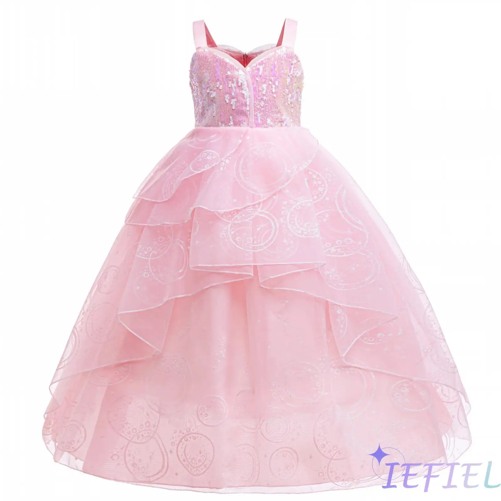 

Girls Princess Costume Witch Dress Up Wide Shoulder Straps Layered Ruffled Dress for Halloween Christmas Role Play Theme Party