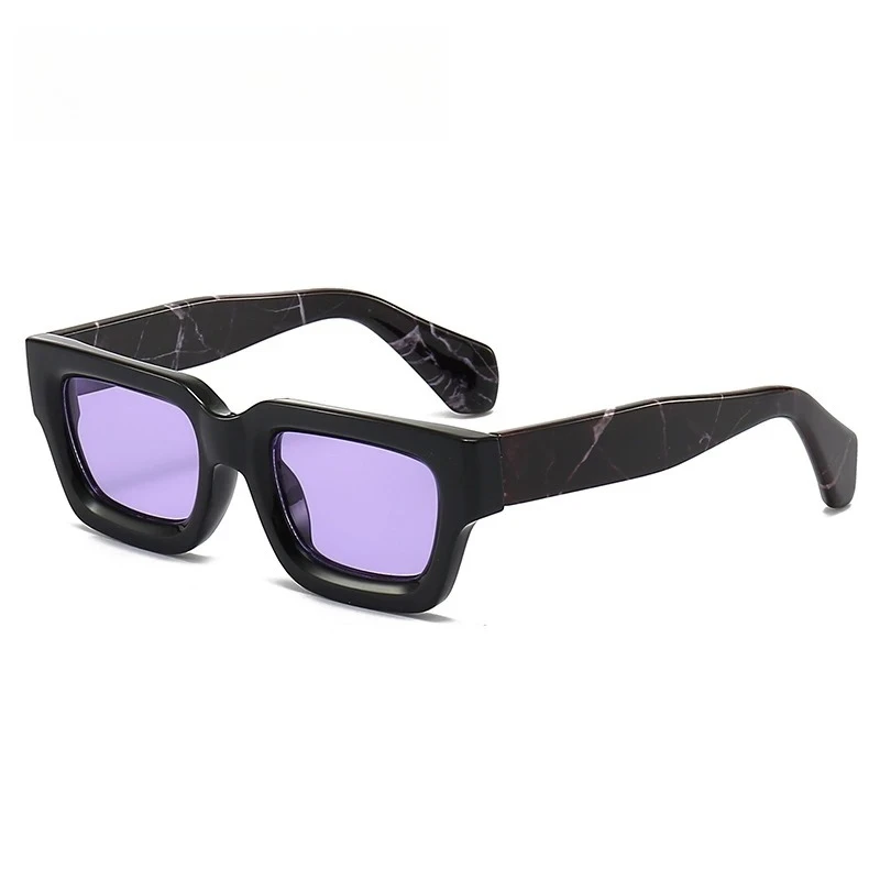 Thick Frame Sunglasses Man UV400 Hiphop Sun Glasses Vintage Purple Red Lenses Eyewear Summer Tourism Shade Gafas De Sol