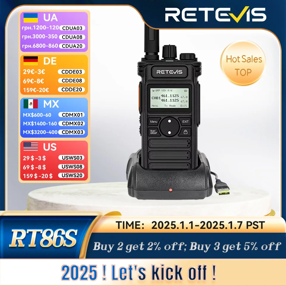 Retevis RT86S Radio de Comunicação Comunicador Walkies Talkies Official-website Walkie Talkie Rádio Comunicador Longo Alcance Longa Distância