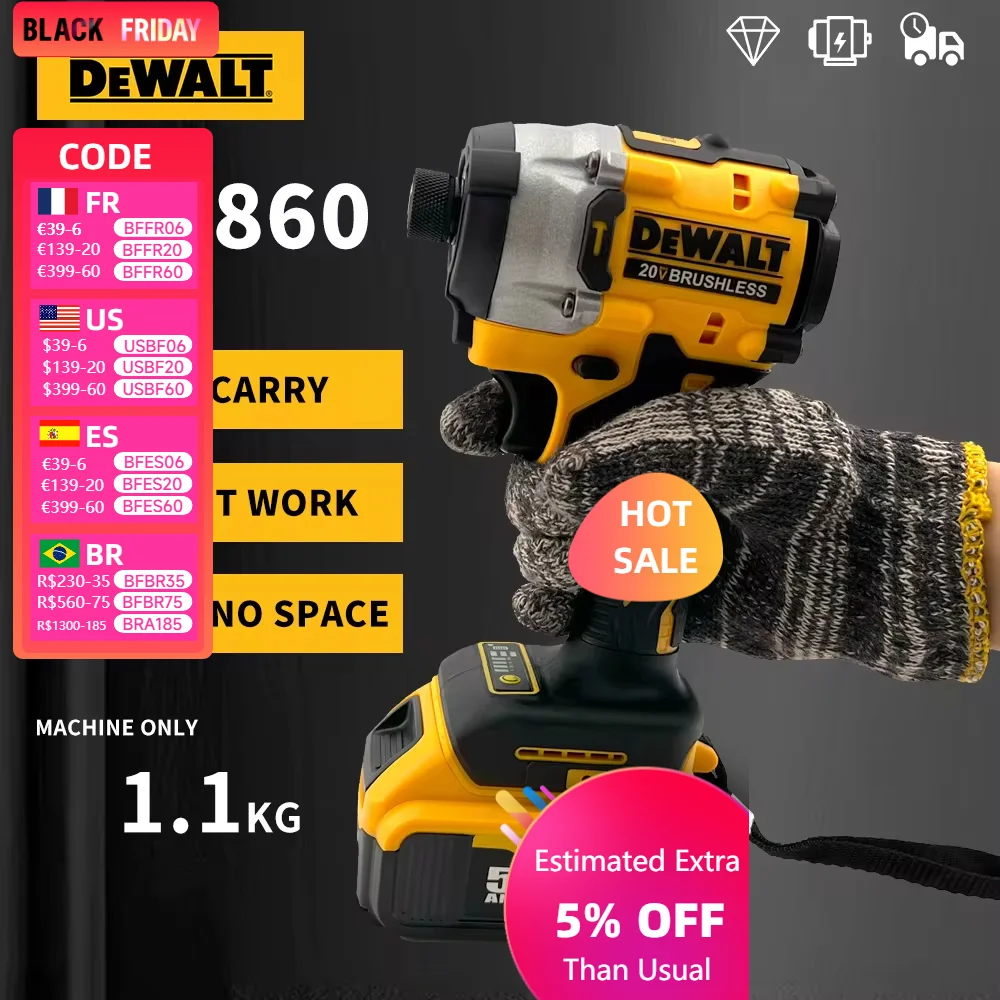 Dewalt DCF860 Electric drill brushless motor 20V cordless power tools Impact Wrench Multi-Functional Rechargeable  power tools