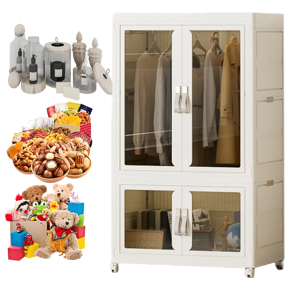 

Portable Closet Collapsible Wardrobe with Hanging Rod Storage Organizer Large Capacity with Clear Door for Living Room Bedroom