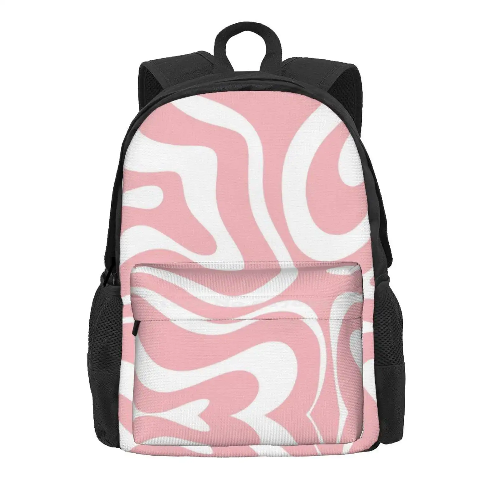 Retro Modern Liquid Swirl Abstract Pattern Square In Blush Pink And White Hot Sale Schoolbag Backpack Fashion Bags Abstract