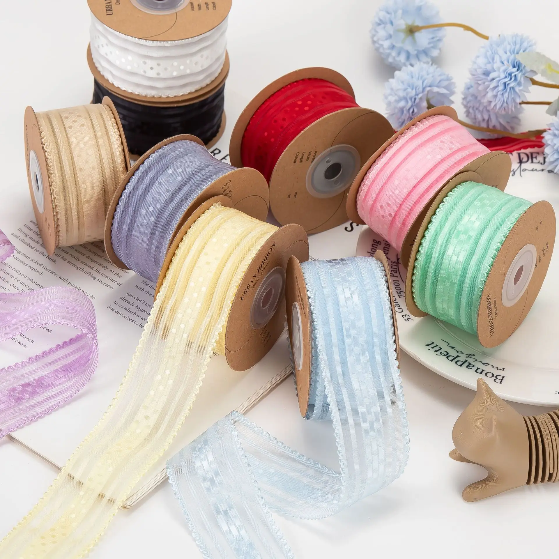 50 Yards Wave Point Triped Snow Gauze Ribbon Wave Edge DIY Bow Hair Accessories Hhildren's Clothing, Shoes Hats Gift Crafts Box