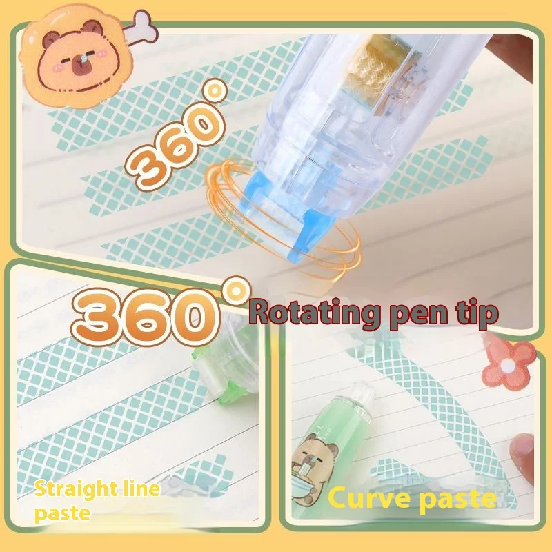 3 Pcs of Double-Sided Tape, 5m * 6mm, Replaceable Core, Comes with Cute Capibala Stickers, Suitable for Scrapbooks, Etc