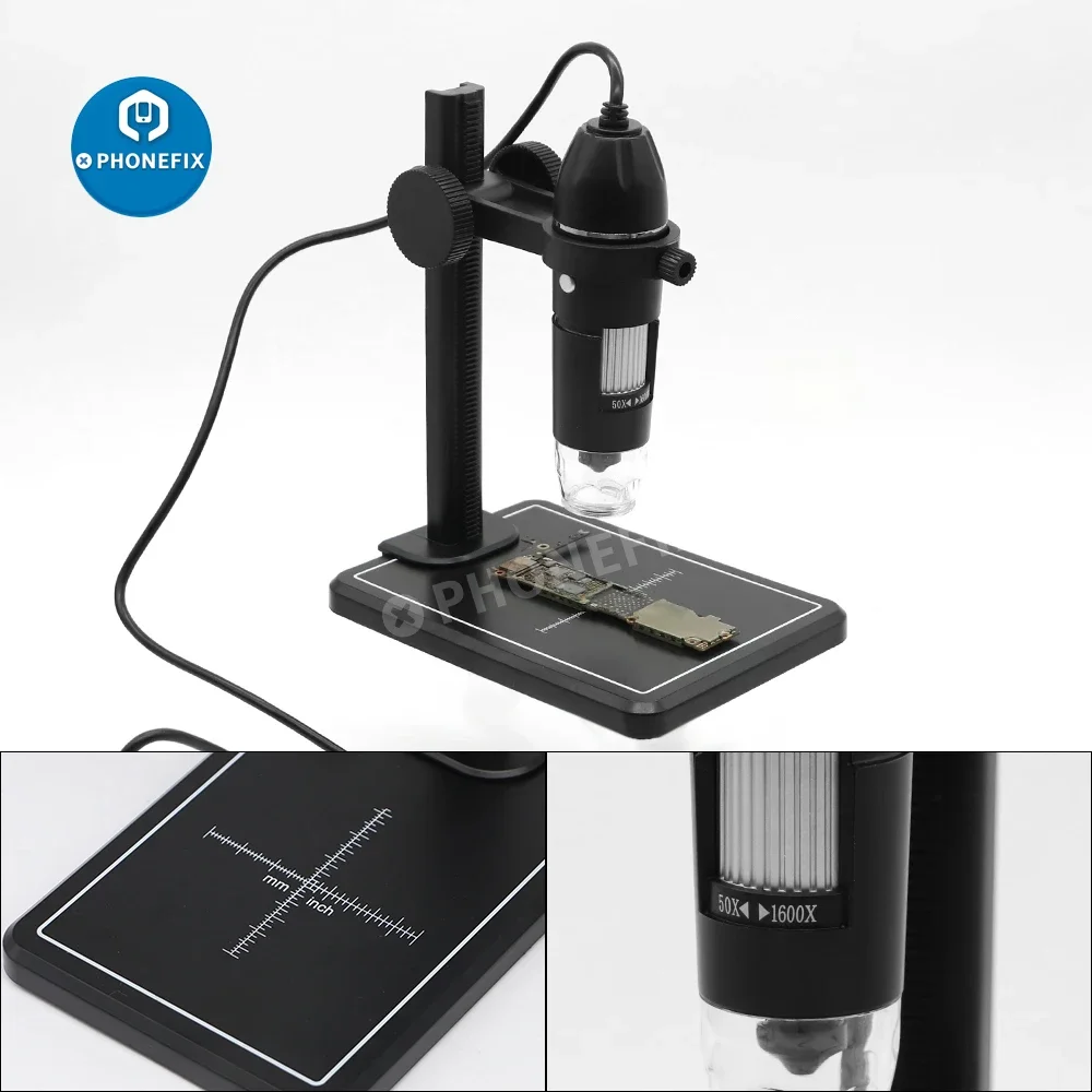 1600X 2MP 1080P 8 LED Microscope Digital Magnifier with USB Interface Electronic Stereo USB Endoscope Industrial Camera Phone PC