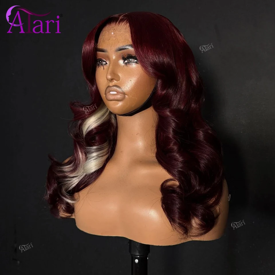 

Transparent 13X4 13X6 Burgundy with Blonde Human Hair Wigs Colored 99 Lace Frontal Body Wave Highlights Hair Wig Pre Plucked