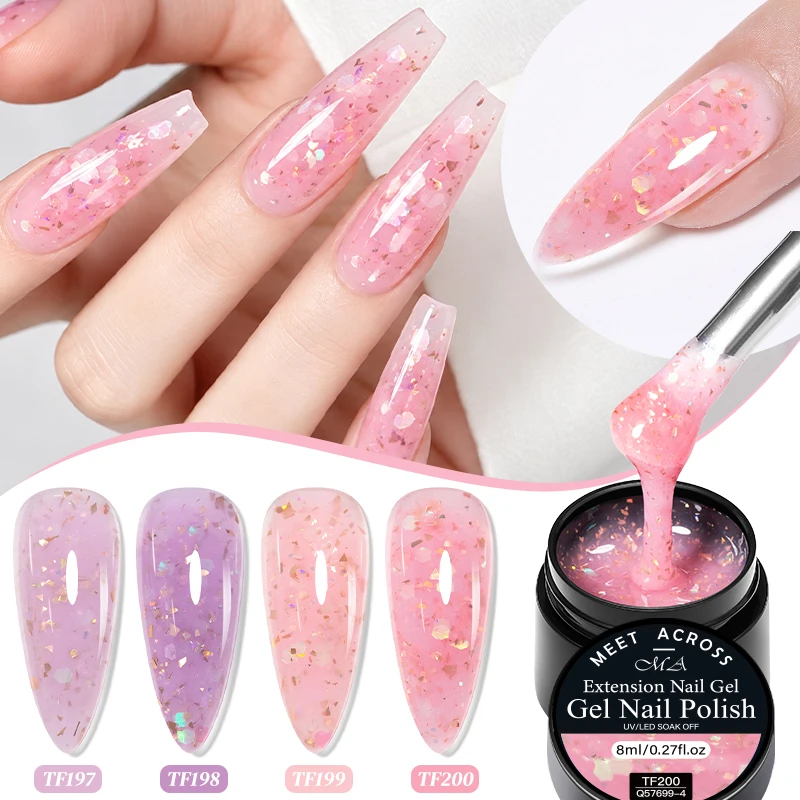 Pink Purple Glitter Extension Gel Nail Polish Laser Sequins Builder UV LED Nail Extension Long Lasting Construct UV Hard Gel DIY