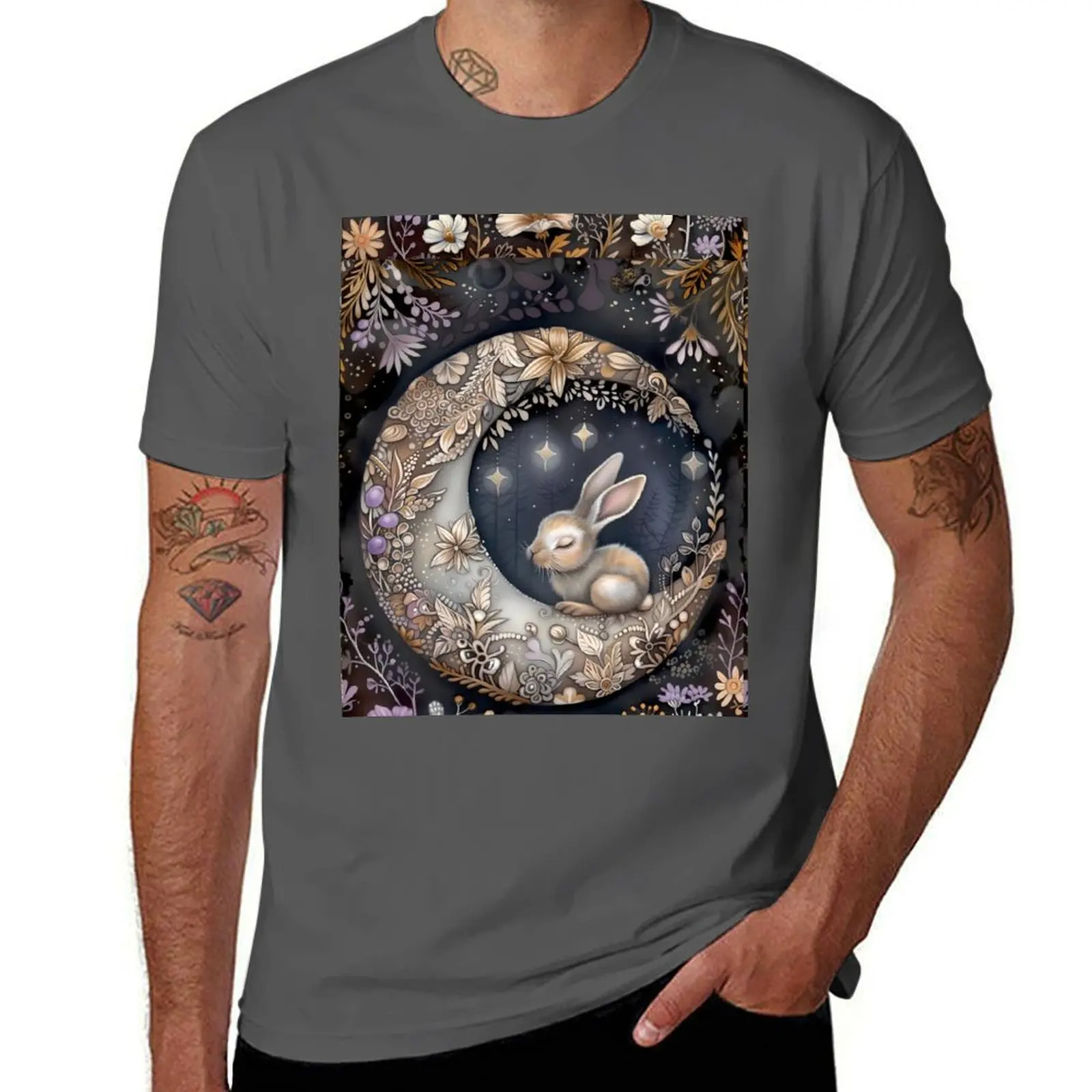 

Moonlit Forest Rabbit T-Shirt cotton t shirts man 100% man t shirt heavy cotton T-Shirt