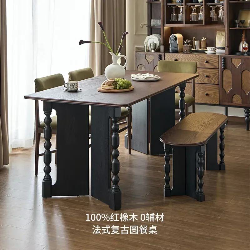 French retro solid wood dining table, home antique square table, dining table, multi-functional conference desk, dining room