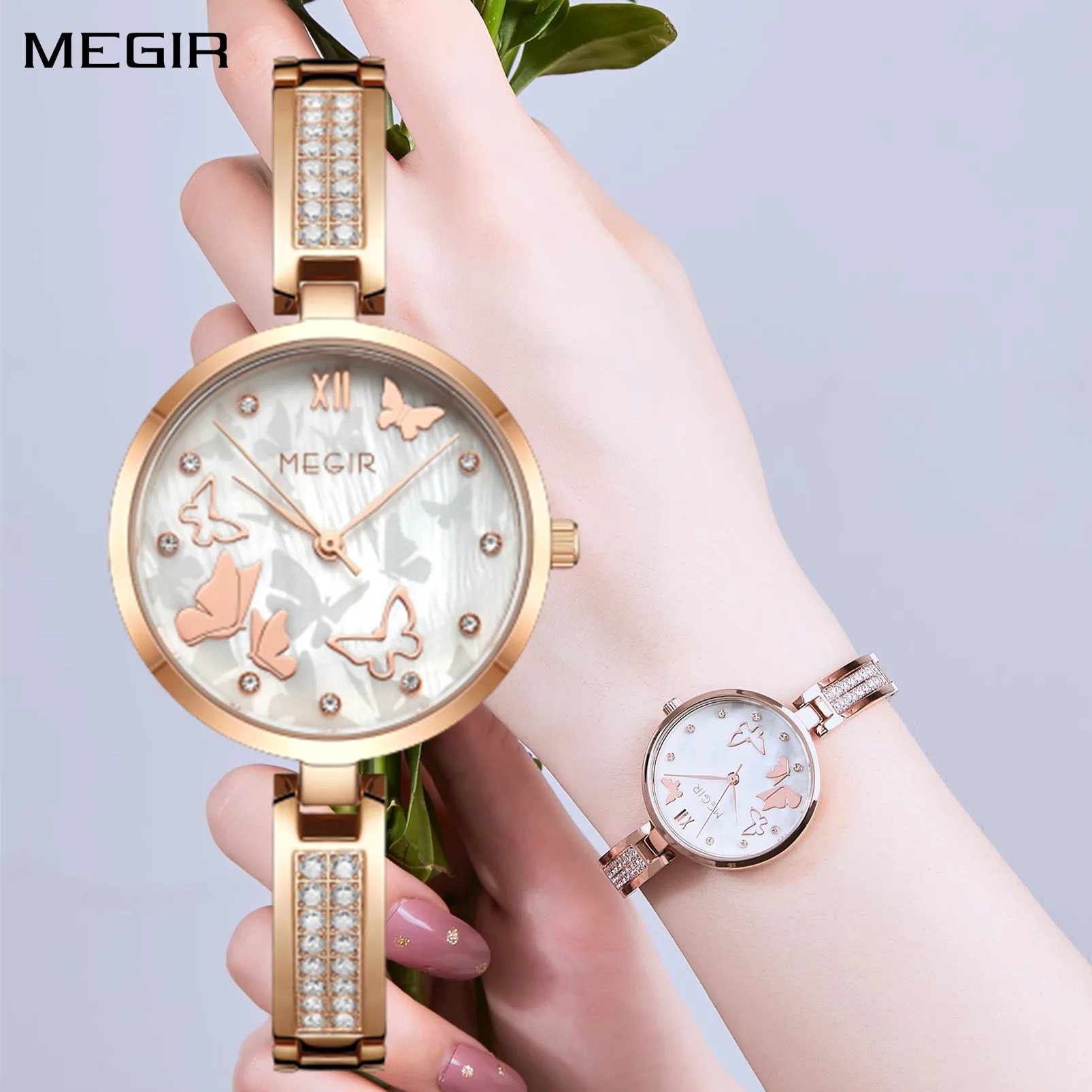 

MEGIR Watch for Women Luxury Diamond Ladies Quartz Wristwatches Steel Women Bracelet Watches Female Dress Clock Relogio Feminino