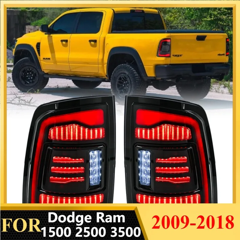 For Dodge Ram 1500 2500 3500 2009-2018 LED Tail Lights Assembly Pair Red Clear Lens High Power DRL Stop Turn Signal Lamp