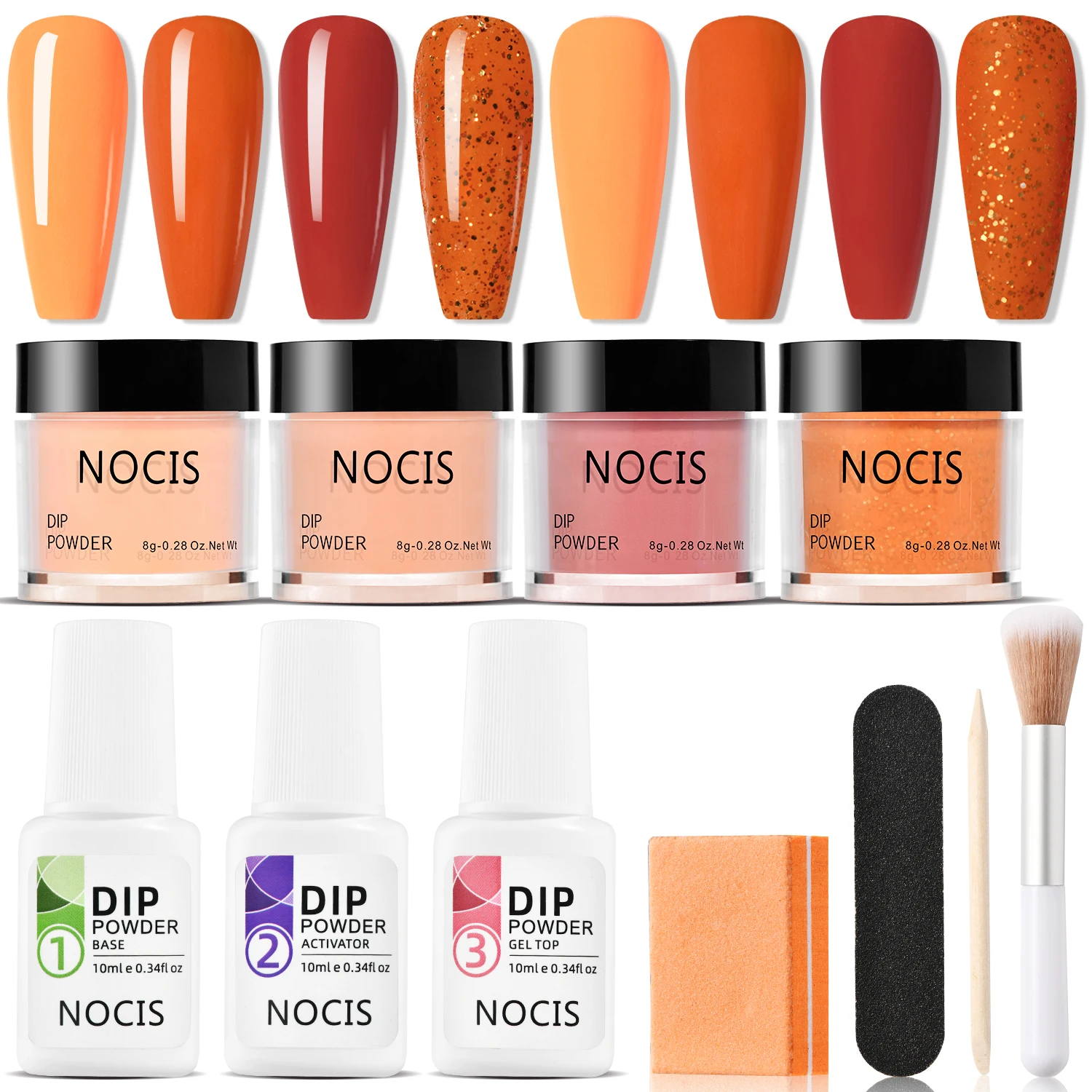 Dip Powder Nail Kit 4 Colors No UV Lamp Quick Dry 11-Free Non-Toxic Long Lasting 21+ Days Lightweight Easy 6-Step Home DIY