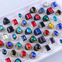 10/20/30/50Pcs/Lot Vintage Nature Stone Rings For Women Men Mix Style Round Square Geometry Jewelry Party Gifts Wholesale