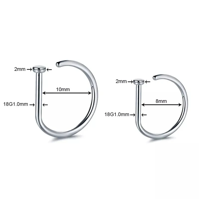 5pc Nose Rings D Shape Nose Hoop Stud Ear Cartilage Piercing Stainless Steel Nose Nostril Piercing Jewelry Women Body Piercings