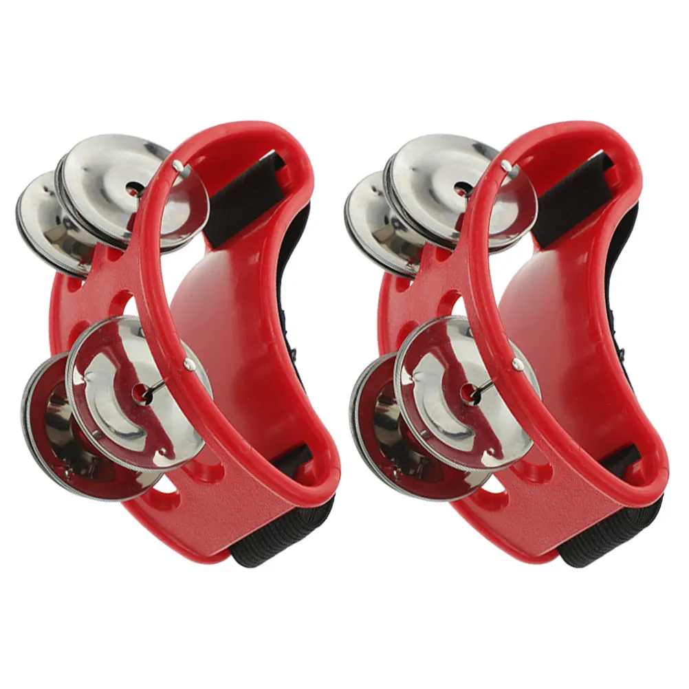 

2 Pcs Foot Rattle Tambourine Shaker Red Dual-row Percussion Instruments Accessories Music Bell Foot Tambourines Rhythm Musical