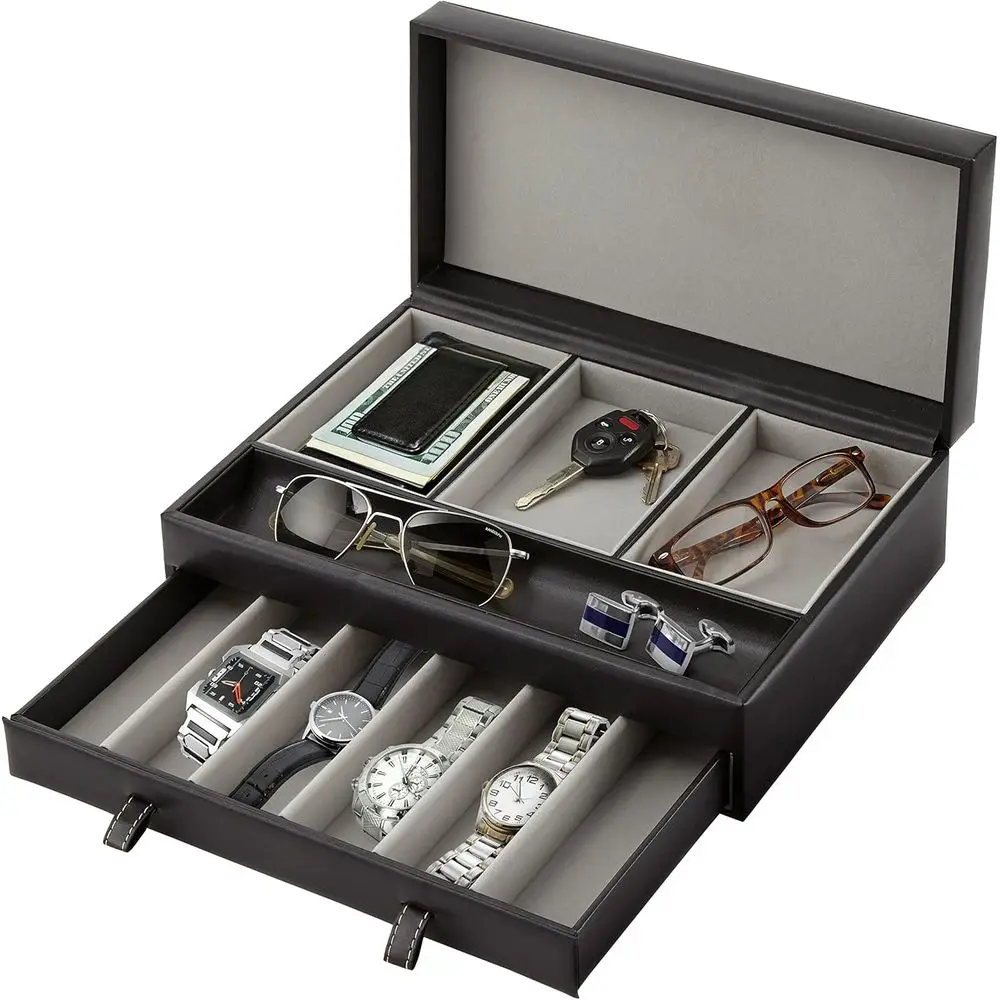 

Mens Valet Tray, Men's lry Box, Night Stand Organizers and Storage, Bede Table Organizer, Watch Box or Drer, aux Leather (Black