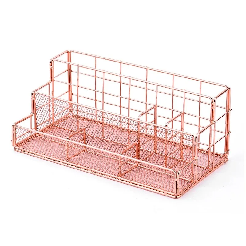 Nordic Metal Desktop Organizer - Multifunctional Office & Cosmetic Storage, Space-Saving Document & Stationery Holder, Modern De