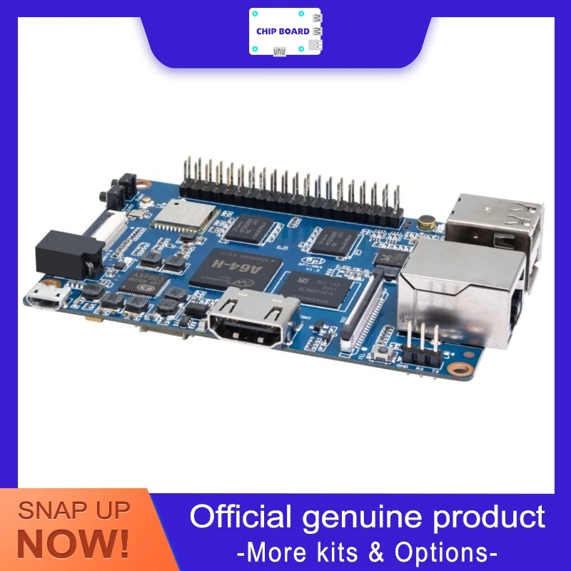 Banana Pi BPI-M64 SBC in metal case, MT7622 dual-core, 1GB DDR3, WiFi/BT, Linux, with PoE adapter.