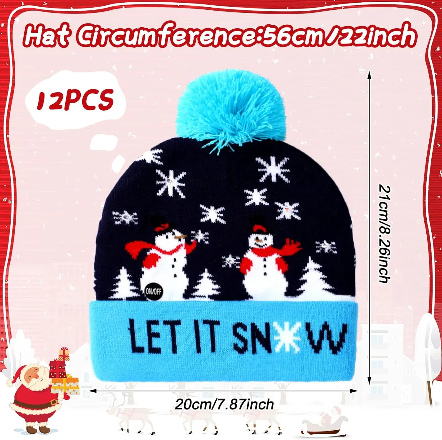 12 Pcs LED Christmas Sweater Hat Light up Xmas Beanie Knitted Cap Unisex Winter Hat, Lovely Style