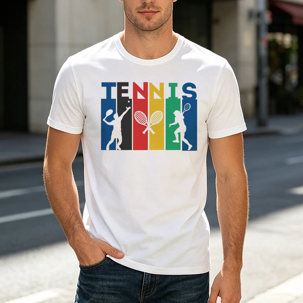 Tennis Racket Sport Silhouette Men Athletic Graphic Shirt Color Block Design Casual Summer Outdoor Tennis Court Playing Clothes