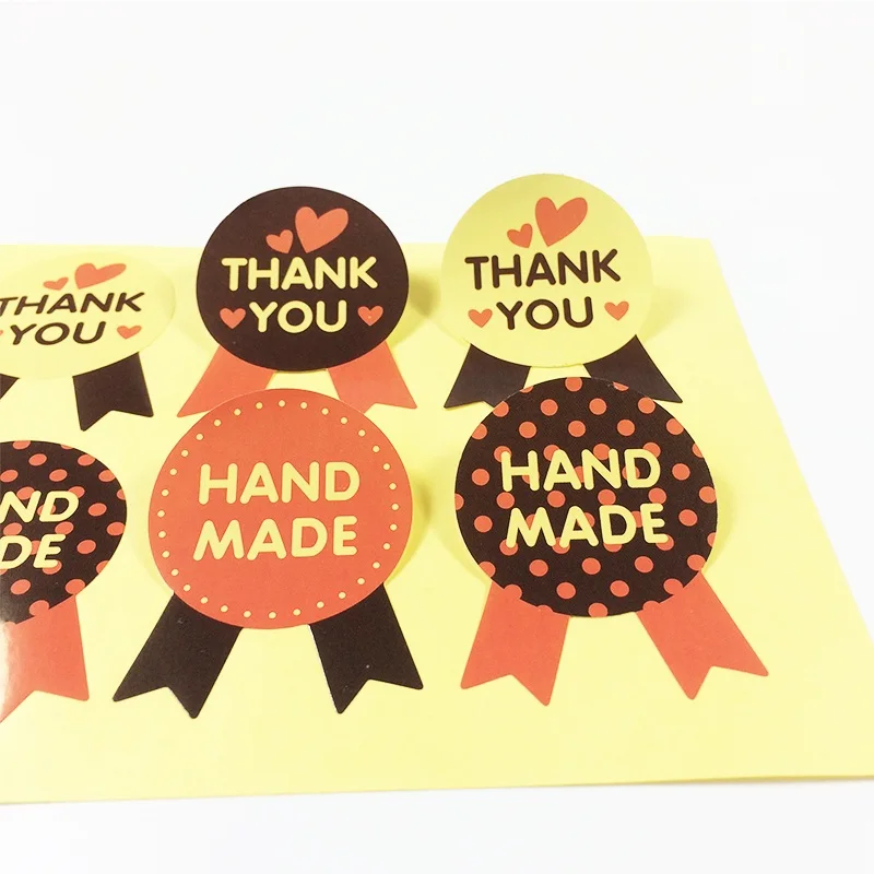 80pcs/lot Medal 'THANK YOU HAND MADE' Three-color Sealing Stickers Decoration Cake Baking Package Label Stickers Scrapbooking