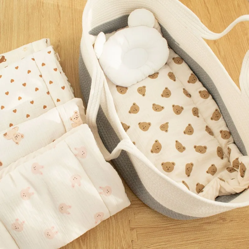 

Newborn Stroller Pad Gauze Cute Cartoon Cotton Filling Soft Warm Baby Cushion Quilted Bassinet Mat Washable Stroller Accessories