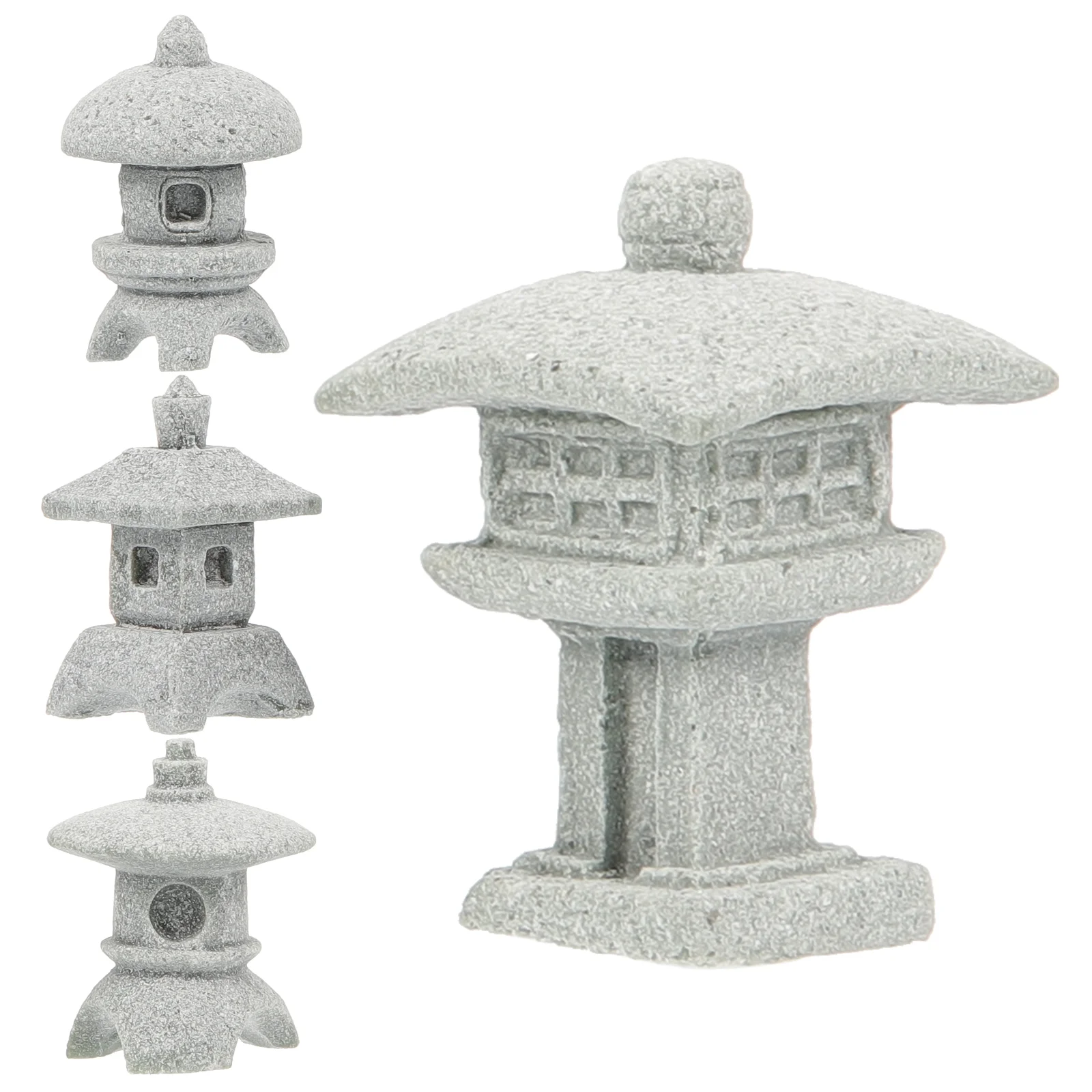 

4 Pcs Micro Landscape Decoration Mini Garden Ornaments Pagoda Model Small Statue Sandstone House Accessory Tabletop