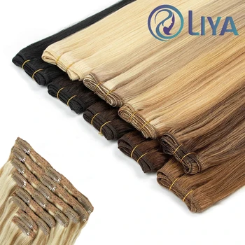 Clip dritta nelle estensioni dei capelli umani Nero naturale 100% non trattato Testa piena Capelli vergini brasiliani Clip senza soluzione di continuità nell'estensione