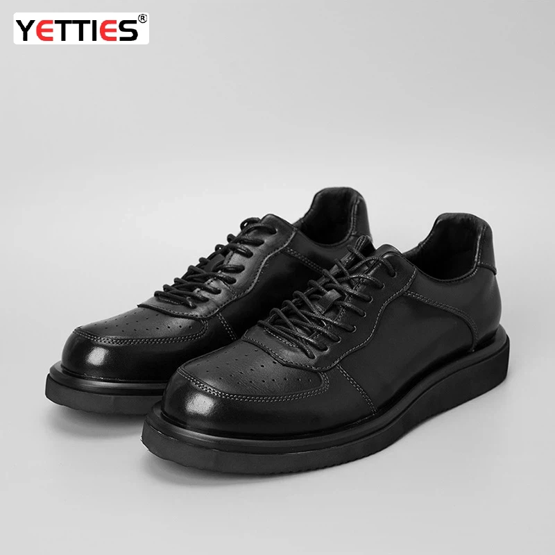 YETTIES Handcrafted Men's Business Shoes, Breathable Genuine Leather Lace-Up, Luxury Cowhide for Office Commute & Casual