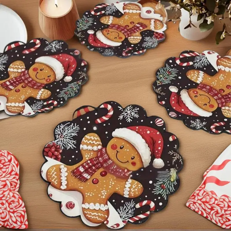 

4 шт., рождественские круглые салфетки с волнами, нескользящие термостойкие коврики для стола, зимняя обеденная вечеринка, рождественская уличная посуда