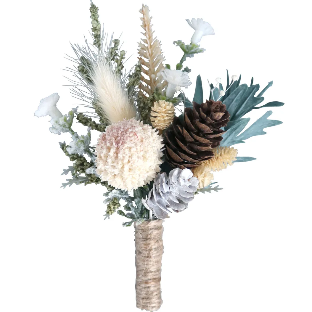 Boutonniere y ramillete de muñeca, flores secas del bosque, flores eternas, piña, boda, novia, banquete, hermanas, mejores amigos