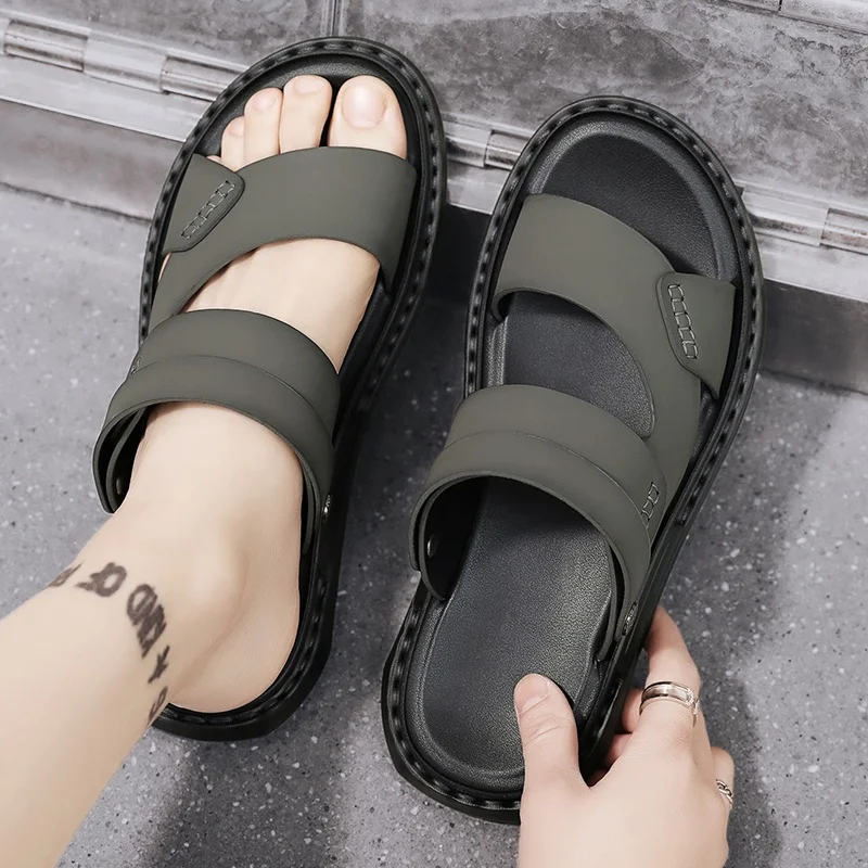 

Men's Sandals 2026 New Summer Outdoor Wear Two-Purpose Dad Leather Surface Beach Driving Slippers Anti-Slip Leather Cool Slip...
