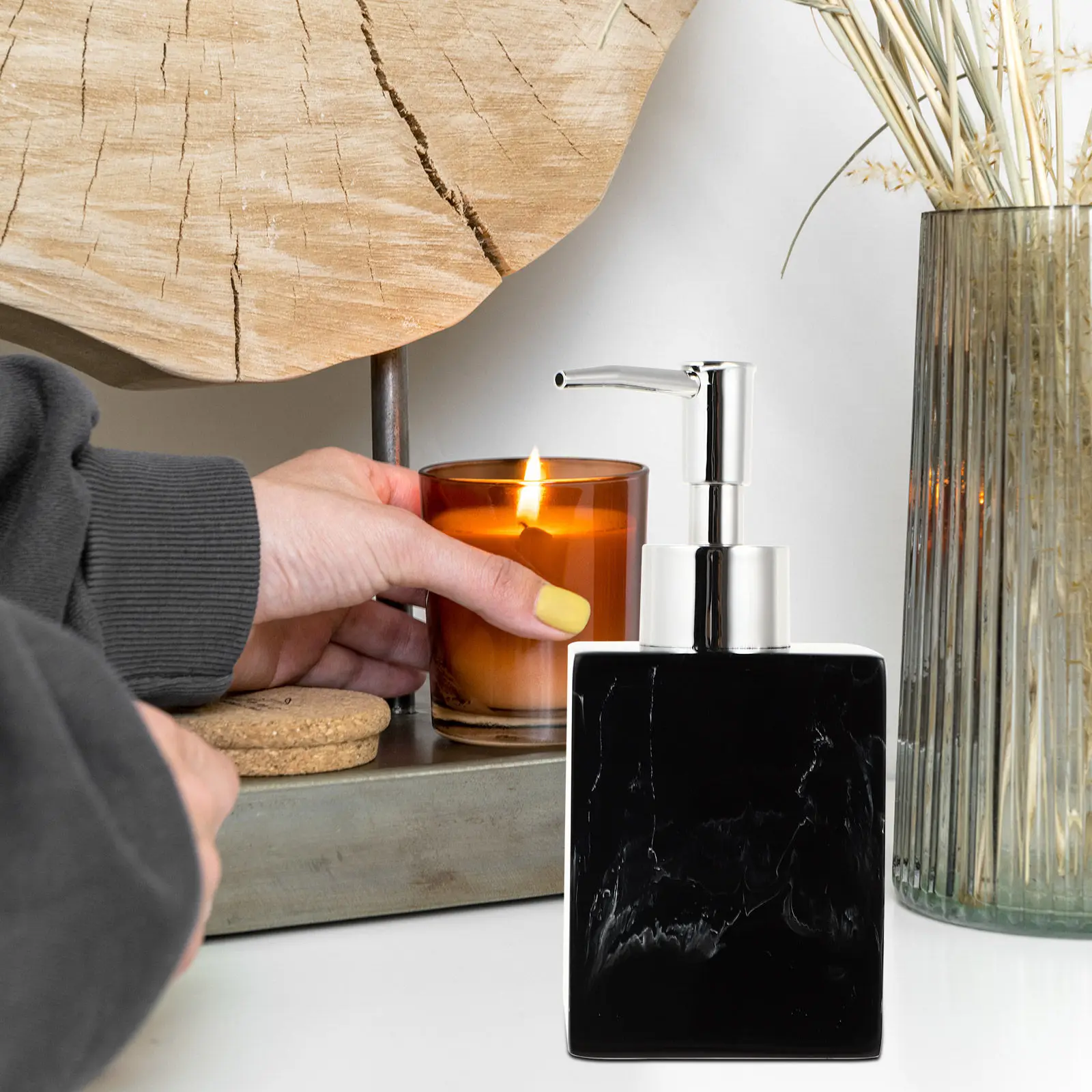 

Press-Type Empty Shampoo Container Marble Texture Design Lightweight Portable Refillable Liquid Storage Bottle for Hand Wash
