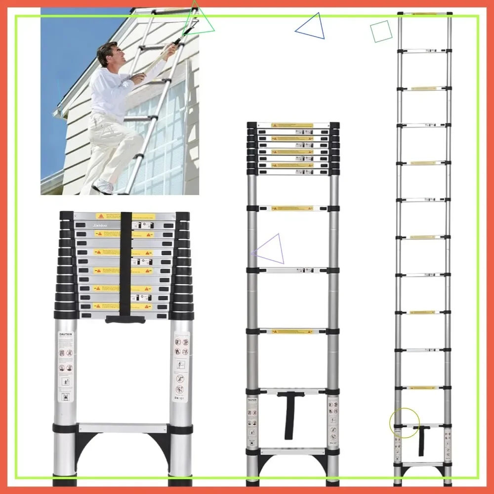 

16.5FT Aluminum Telescoping Ladder with Stabilizers - Lightweight, Portable for Home, Attic, RV & Travel Use