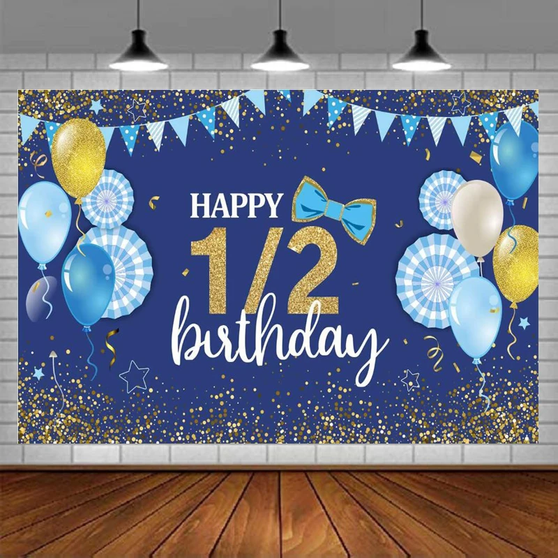 

Photography Backdrop Happy Yard Sign 1/2 Years Birthday Blue Background Party Indoor Outdoor Car Decorations Banner Supplies