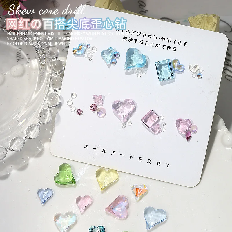 20 Stuks Super Sparkle S L Ijs Transcluent Kleurrijke Scherpe Kromme Liefde Hart Nail Art Steentjes Juweelversieringen Manicure Bedels