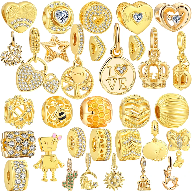 

Miniso Gold Plated Series Sparkle Charm Bead Fit Original European 925 Sterling Silver Bracelet Necklace DIY Jewelry Women Gift