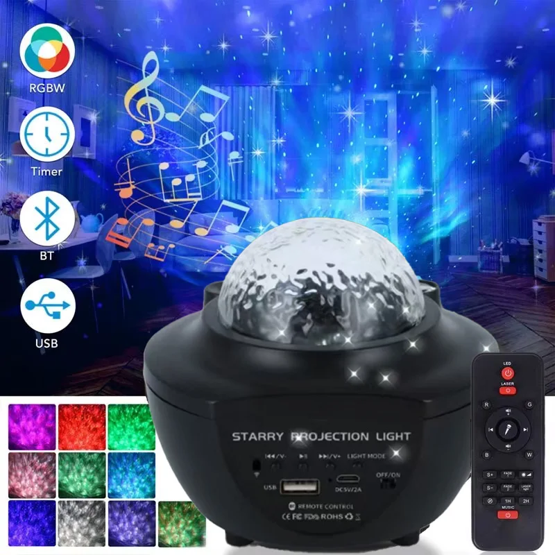 LED Northern Lights Water ripple Projector Starry Sky Lamp Bluetooth Speaker Remote Control USB Powered Room Party Wedding Decor