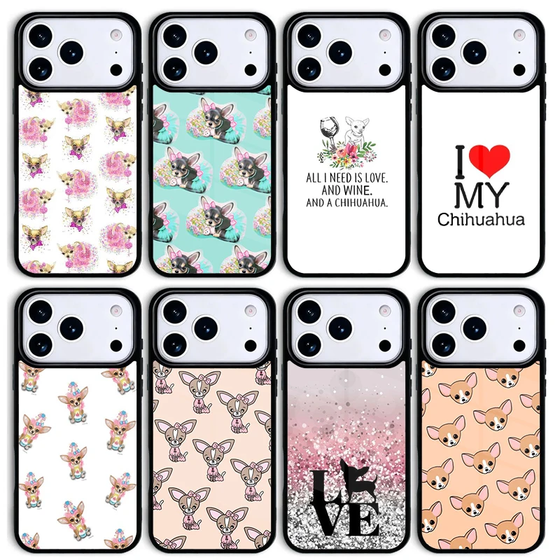 Capa Protetora para Celular iPhone 17 AIR 16 Pro Max 15 14 13 12 11 com Estampa de Cachorro Chihuahua e Pug - Eu Amo Meu Chihuahua