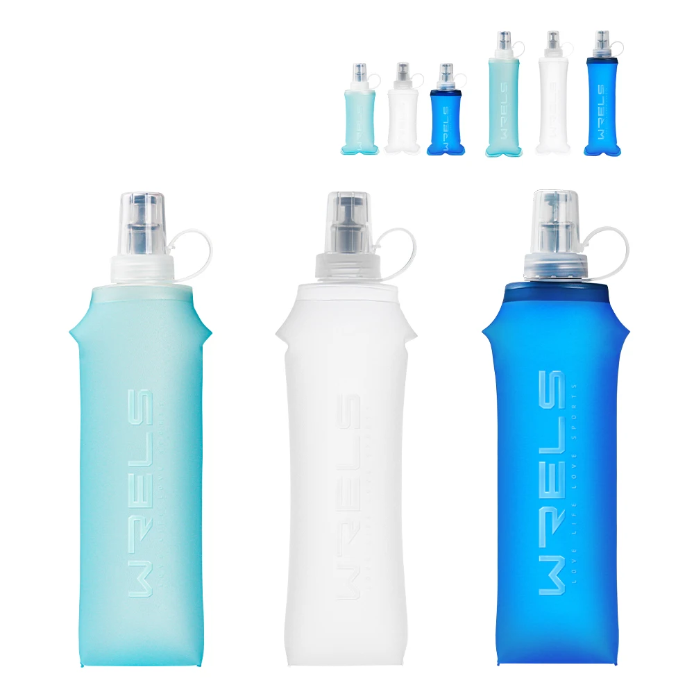 WRELS Outdoor Collapsible Silicone Water Bottle Running Camping Hiking Travel Convenient BPA Free TPU Soft Water Bottle view 6