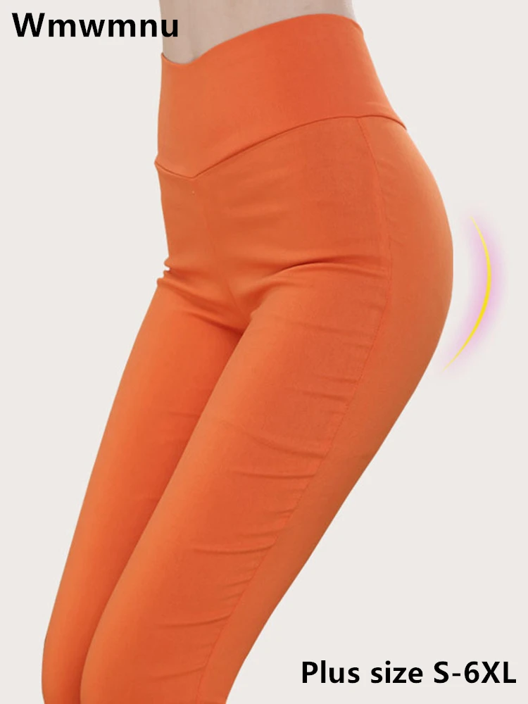 Mulheres cor doce leggings magras de cintura alta, calça até o tornozelo, calça lápis casual, calças grandes, fofas, primavera, 6XL