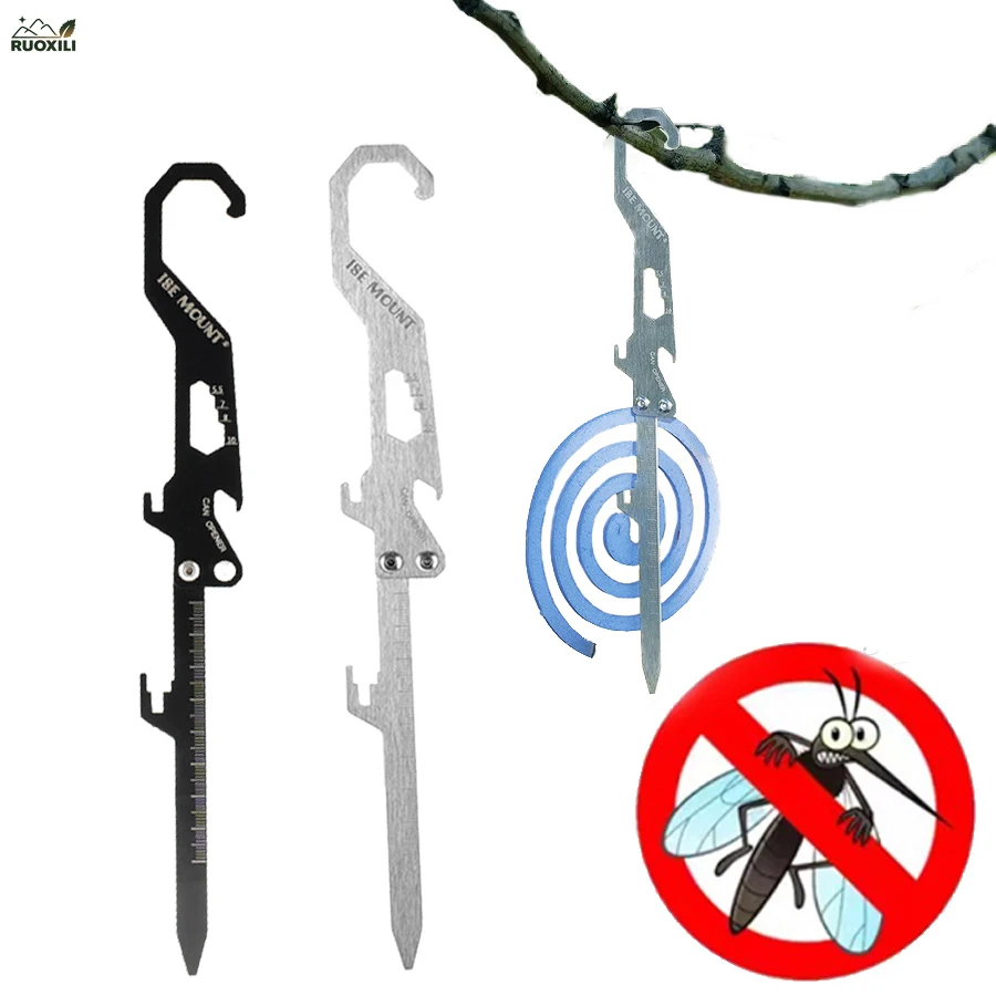 

Stainless Steel Multifunctional Hook Mosquito Coil with Bottle Opener & Measuring Ruler - Foldable Portable Picnic Accessories
