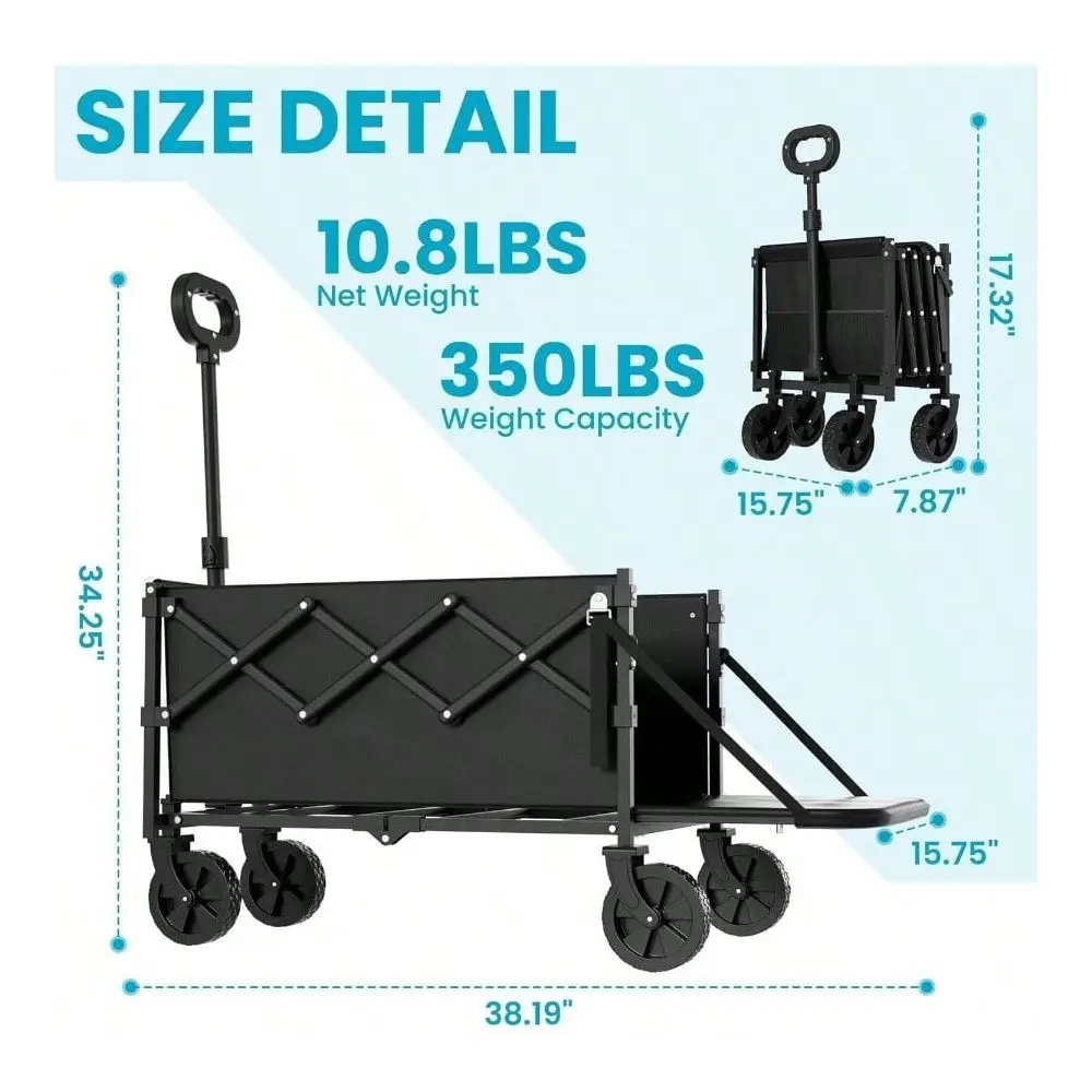 

Wagon With Tailgate, Ultra Compact Portable Folding Wagon With 350lbs Capacity, Lightweight Portable Utility Wagon Cart Shoppin