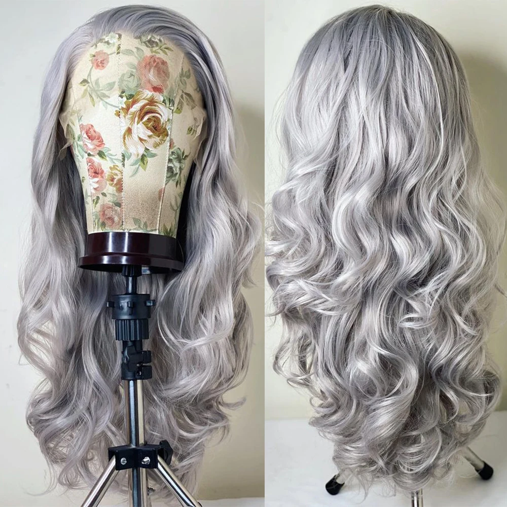 ZXBMALWIGS-Perruque Lace Front Synthétique Ondulée, Cheveux Roses, Partie Libre, Vague Profonde, 26 "de Long, Sans Colle, Fibre Haute Température, Cosplay